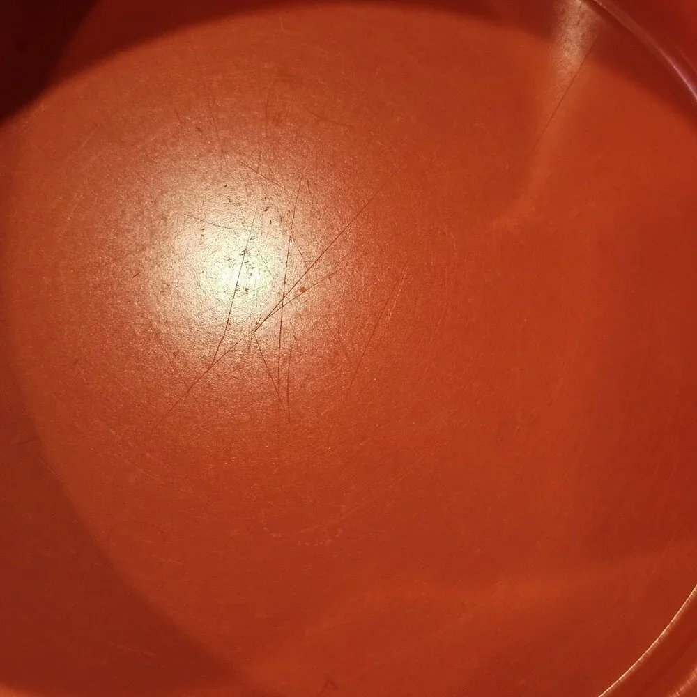 MCM 2 HELLER Bowls Finger Lid Vibrant Orange Massimo Vignelli Melamine 1 Cracked
